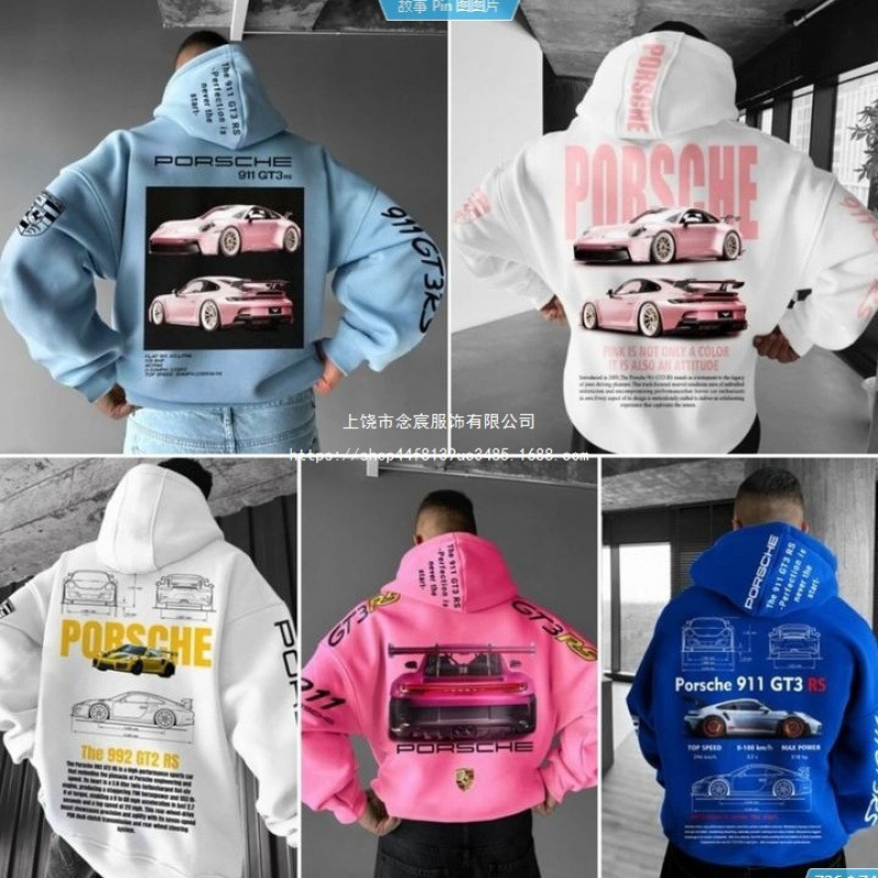Cross-Border American Retro Car Series Hooded Sweatshirt Spring and Autumn 2025 New Short-Sleeved Loose Fleece Jacket