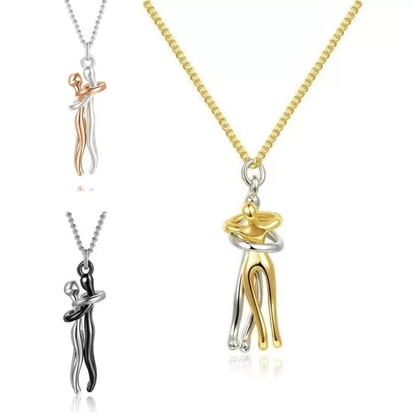 Cross-Border Hot-Selling Couple's Hugging Necklace, Romantic Male and Female Hugging Emotional Expression Clavicle Pendant Necklace Wholesale