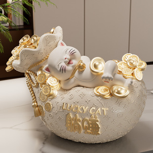 New Chinese-Style Lying-Down Fortune Cat Ornament, Chinese-Style Housewarming and Opening Gift, Living Room Shop Front Desk Decoration Gift Display