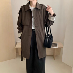 琪镌绘制韩系氛围感风衣气质休闲中长款条纹拼接外套女装上衣1028