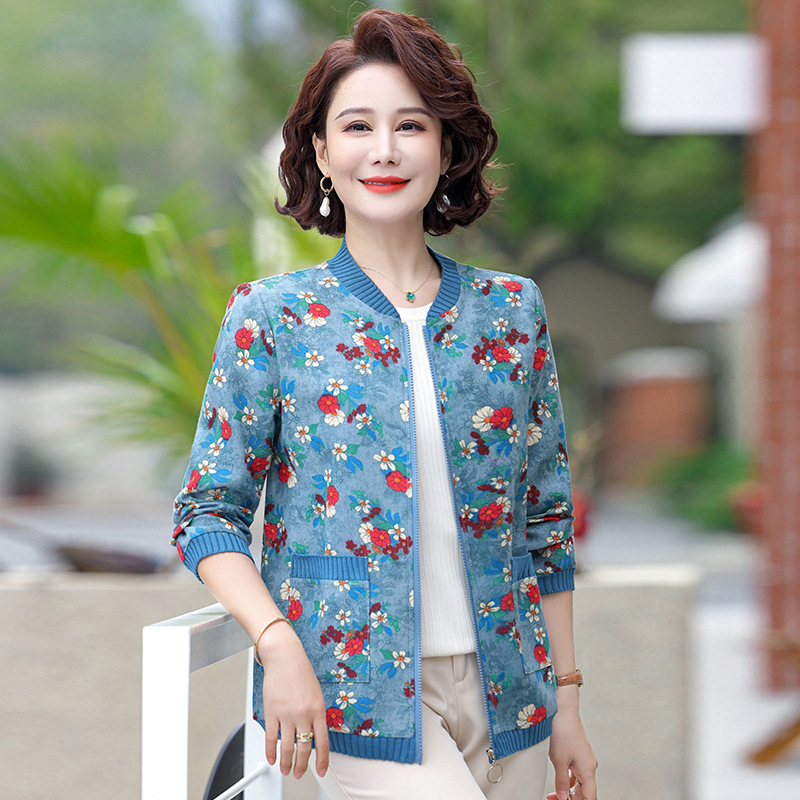 中年妈妈秋装短款外套新款洋气中老年棒球服春秋季女上衣宽松夹克|undefined