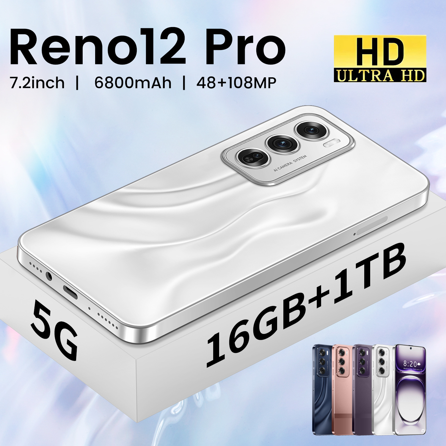 新款跨境手机Reno12 Pro 5G全球通用穿孔屏16+1TB安卓8.1批