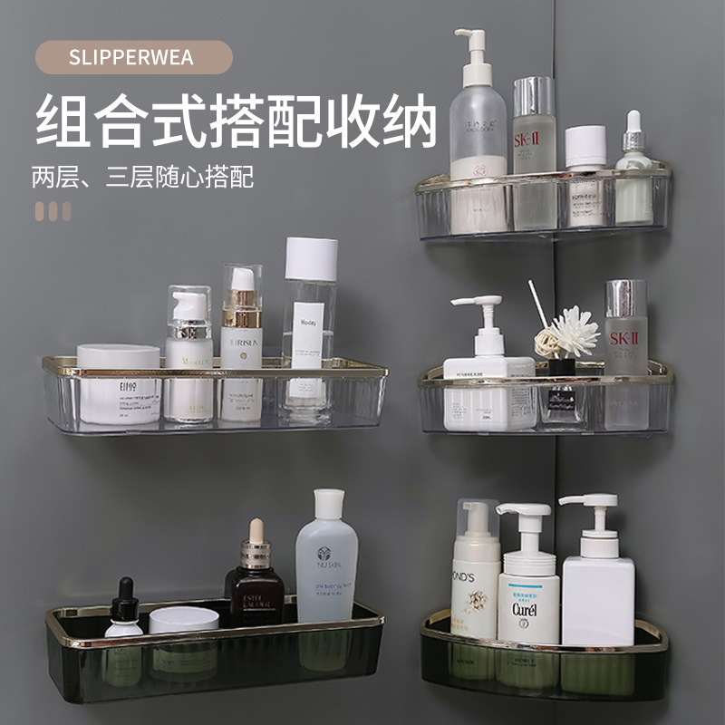 Bathroom Wall-Mounted Storage Rack, No-Drill Bathroom Toothbrush Holder, Toilet Storage Rack, No-Wash Basin