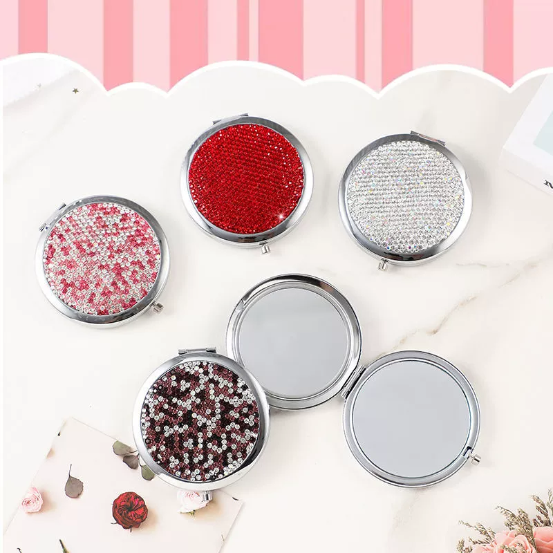 Зеркало карманное инкрустированное стразами, портативное складное двустороннее ручное маленькое круглое зеркало, кулон, прямые продажи от производителя для международной торговли