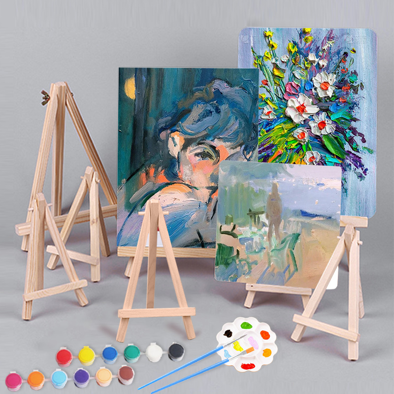 Wooden Small Easel Smooth No-thorn Children's Art Painting Desktop Mini Small Easel Wooden Folding Triangle Easel