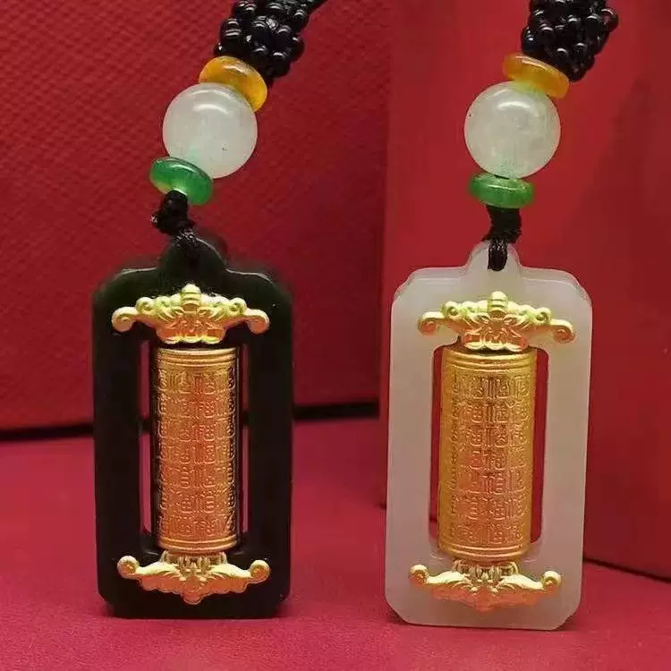 金镶玉转运筒吊坠白玉墨玉心经百福含金挂坠直播热门礼品节庆礼品