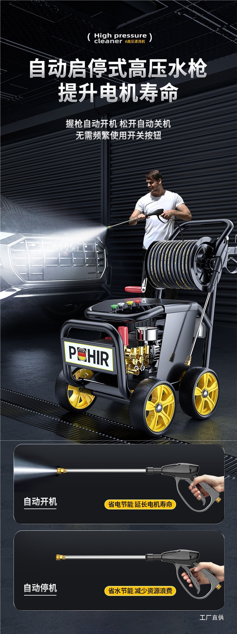 220V Commercial High-Pressure High-Power Car Wash Machine for Car Wash Shops and Farms, Water Gun, Water Pump, Car Cleaning Pump