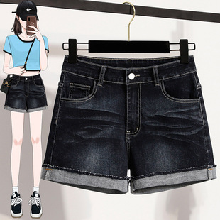 Real Shot of Large Size Denim Stretch Shorts for Women 2025 Summer New Hot Girl Low Waist Hip Hot Pants Cuffed Pants