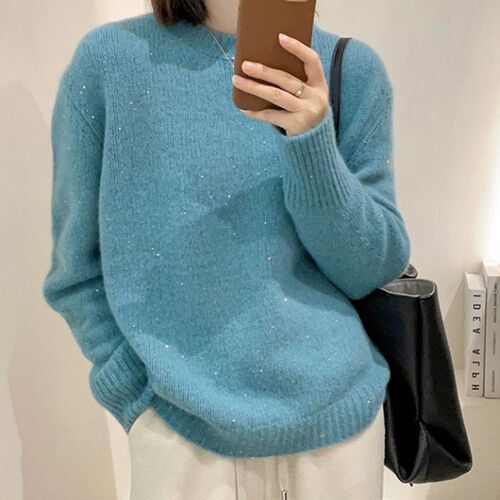 Soft and trendy versatile round neck long-sleeved autumn and winter new sweater jacket for women loose knitted bottoming shirt with inner top