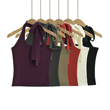 24057-25秋季新款  欧美风辣妹性感不规则镂空系带挂脖纯欲小背心