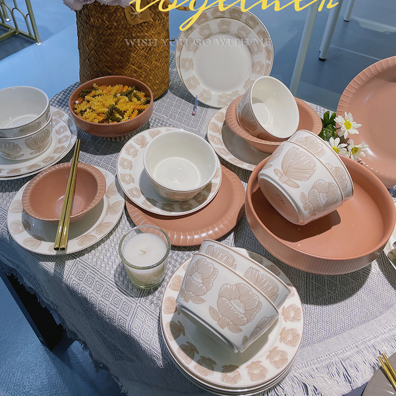 Pie One Bean Sha Color Alice Creative Ceramic Tableware Nordic ins Style Light Luxury Bowl and Dish Set Bowl and Dish Combination