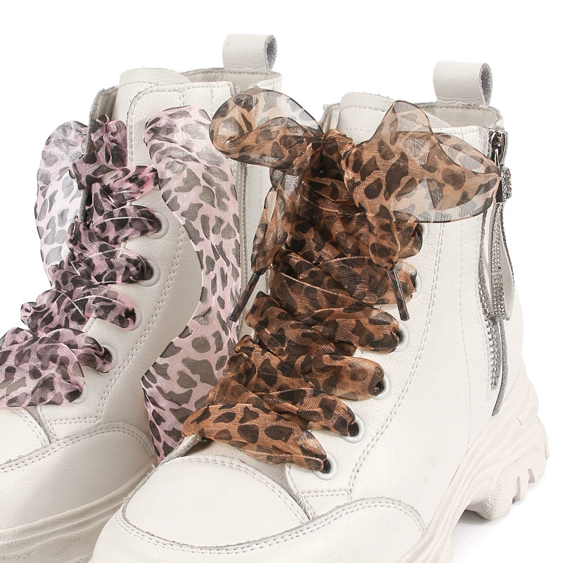 4CM расширенные шнурки с леопардовым рисунком шелковая пряжа кружевные шнурки плоские широкие леопардовые снежные шнурки