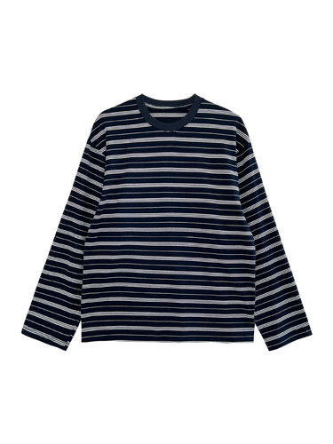 Luxi Retro Color-Block Striped Loose Simple Long-Sleeved T-Shirt for Women, New Autumn Round-Neck Base Layer Top 2031