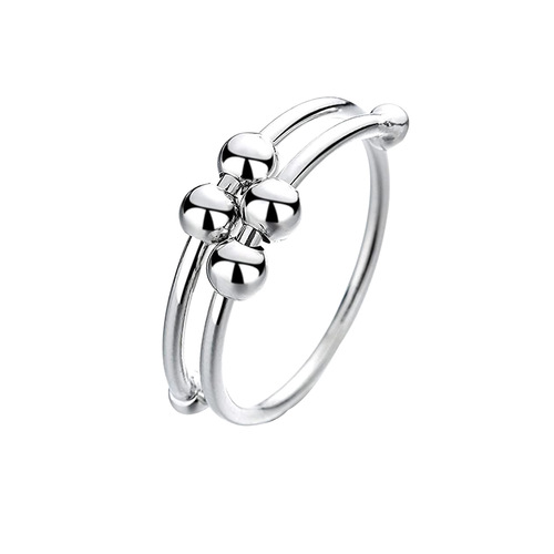 Cross-border double-layered rotatable ball bead ring for women, anxiety relief ring for women, personalized trendy jewelry