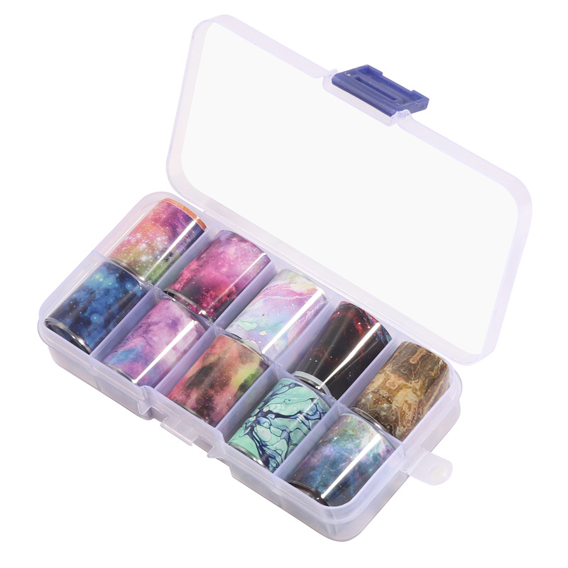 Transfronterizo nuevo arte de uñas transferencia cielo estrellado papel Plaid flor Patrón de cielo estrellado DIY colorido Aurora arte de uñas cielo estrellado papel