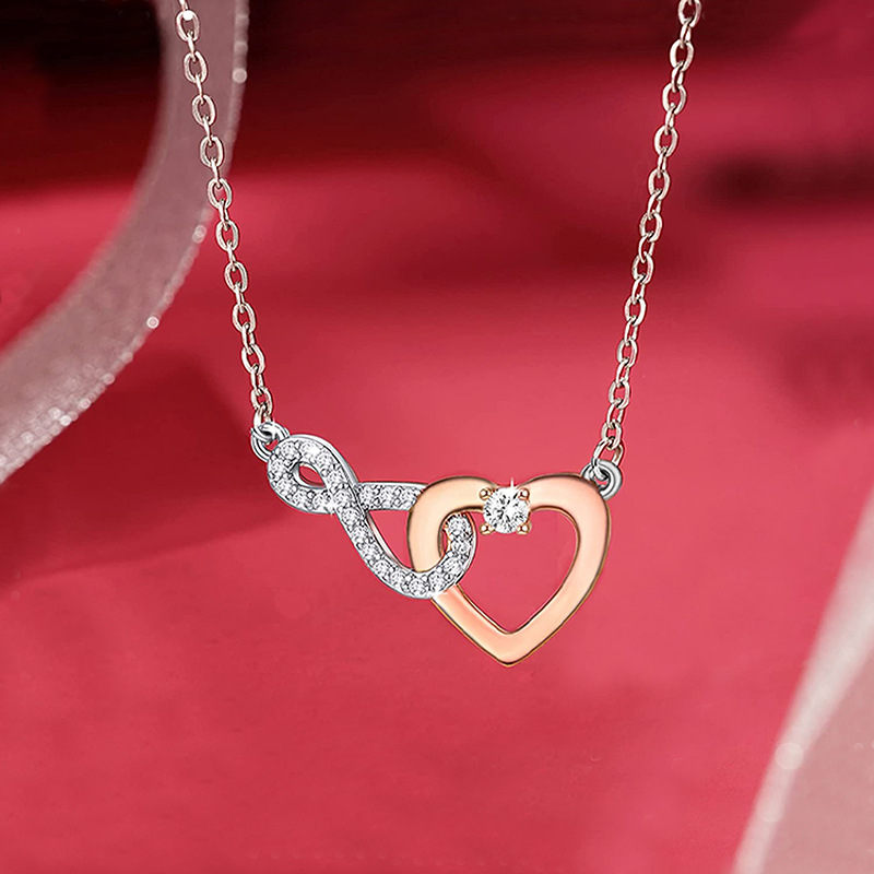 Heart Shape Pattern 925 Sterling Silver Zircon Plating Inlay Heart Shape Pendant Necklace