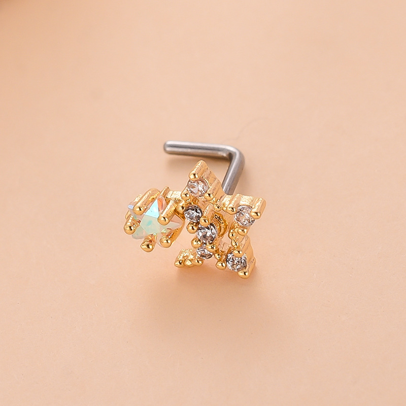 Fashion Heart Shape Butterfly Stainless Steel Copper Plating Inlay Zircon Nose Studs 1 Piece display picture 8