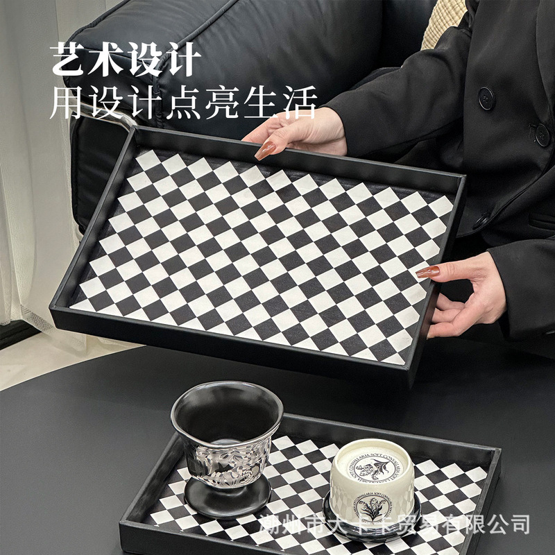 高颜值皮革香薰托盘桌面首饰品棋盘收纳托盘高档长方形玄关置物盘|undefined