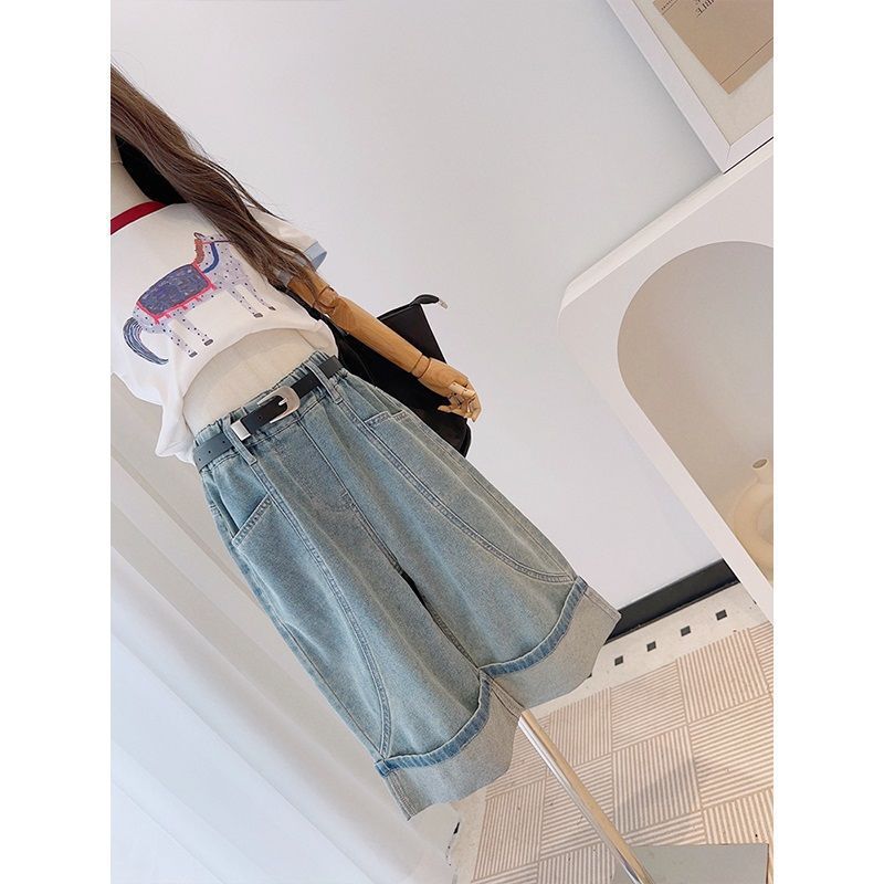 Niñas de verano delgado jeans pantalones cortos niños pantalones cortos niños pantalones cortos niños rectos pantalones casuales sueltos