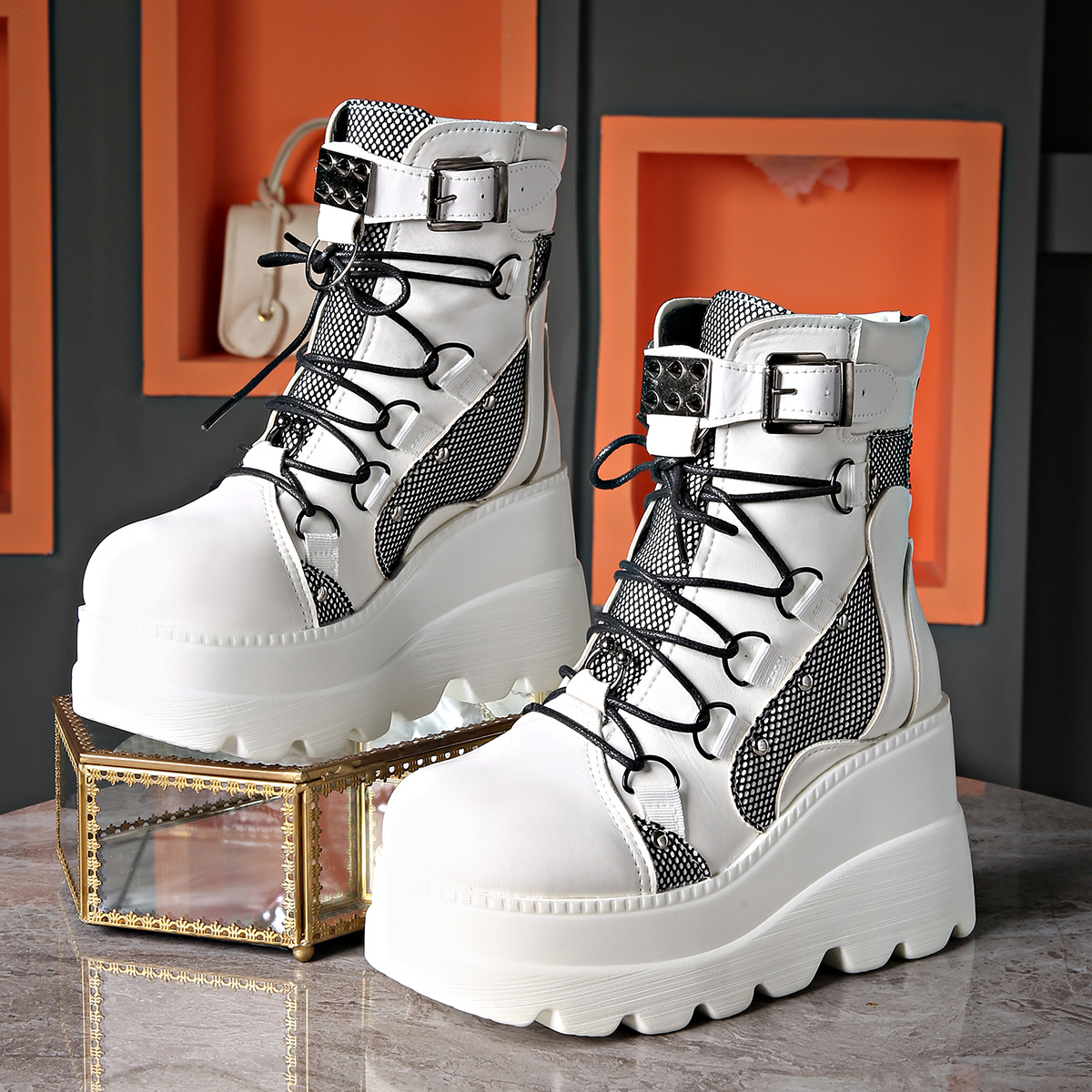 Women's Shoes wedge heel Martin boots women 2024 new pink thick sole large size fashion short boots women dark rivets_voghion.com