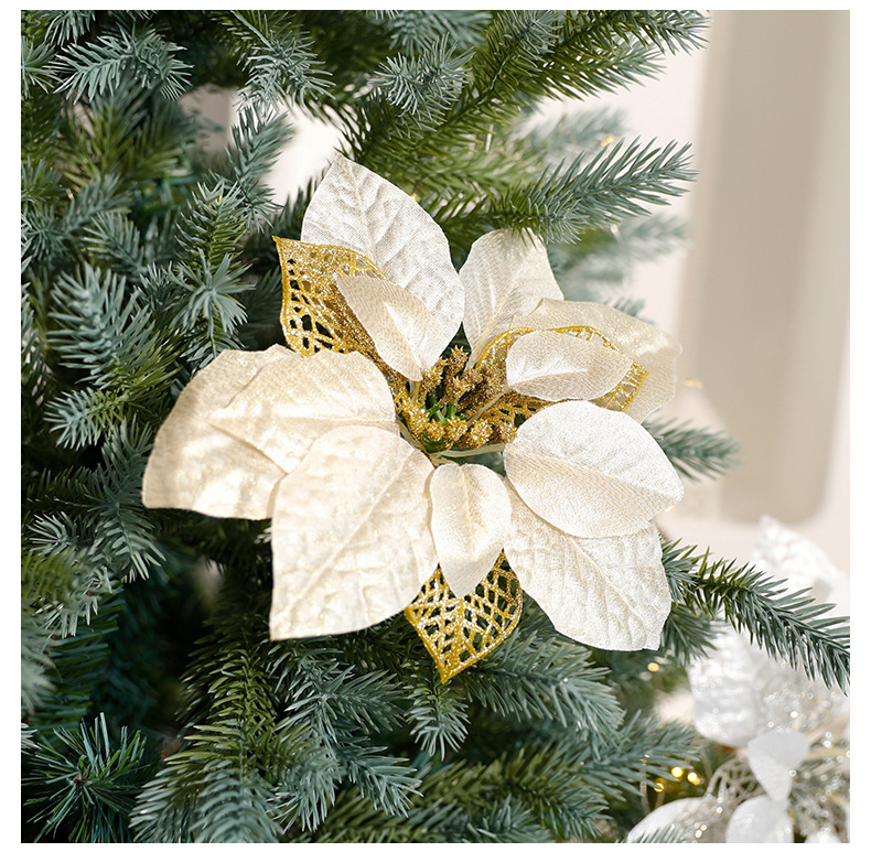 Glitzernde Weihnachtsdekoration mit Blumen – Schimmernde künstliche Tüll- und Samtblumen für Tischdekorationen und festliche Anlässe_voghion.com