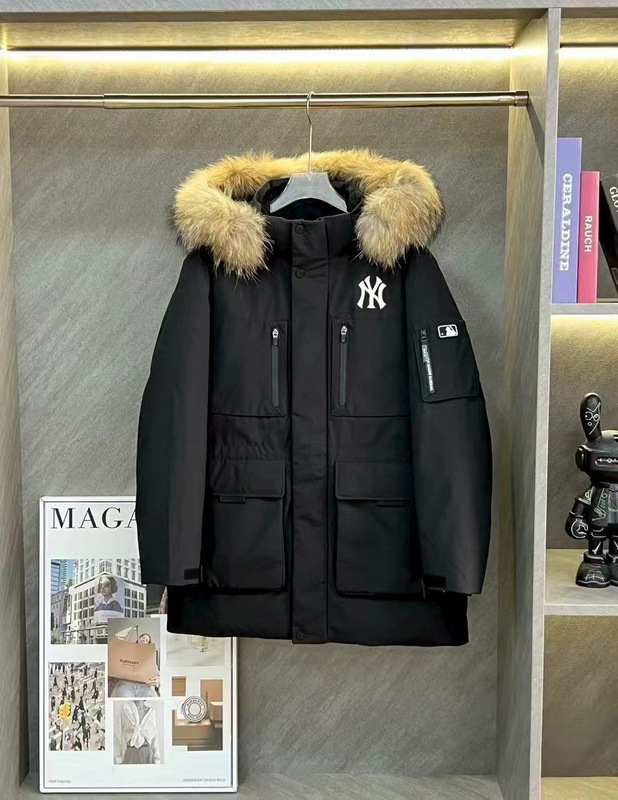 25冬季潮牌MLB男女情侣款防寒保暖连帽大毛领加厚工装羽绒服|undefined