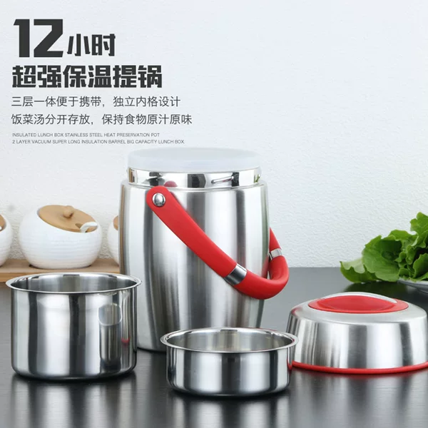 Insulated Lunch Box Stainless Steel Vacuum Drum Pot Large Capacity Multi-Layer Bento Box Anti-Overflow and Leakage Student Office