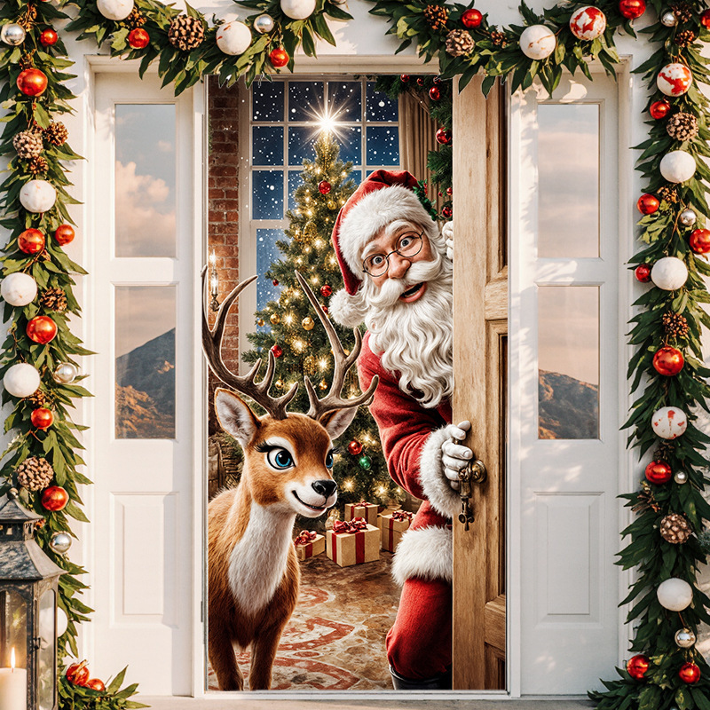 Lámparas de color de Navidad cubierta de tela decoración puerta de poliéster de alta densidad tela de fondo de Año Nuevo fiesta de puerta de entrada amueblado tapices