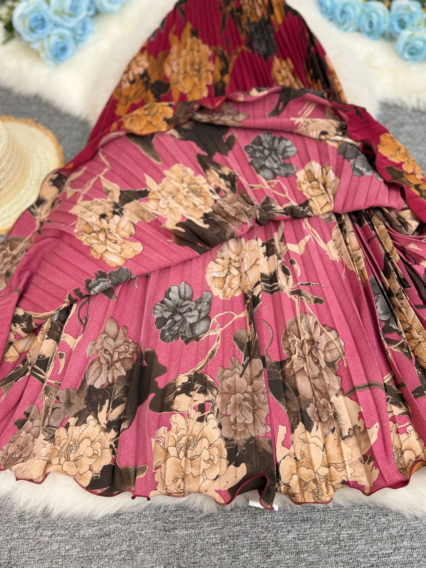 Sophisticated Retro Printed Midi Skirt A-line Pleated Skirt_voghion.com