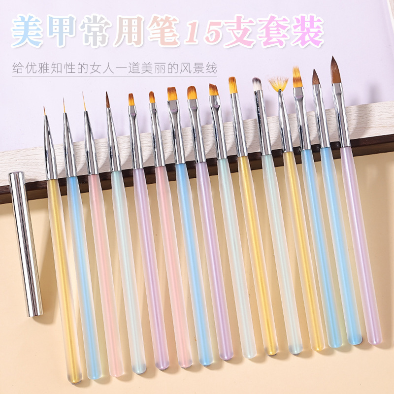 Japanese Manicure Pen Set Manicure Tools Nail Brush Frosted Fluorescent Rod Painted Pull Line Phototherapy Pen Factory Supply