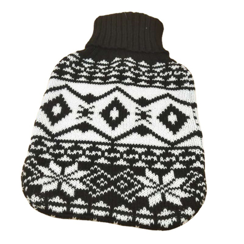 Nueva bolsa de agua caliente abrigo de punto jacquard bolsa de agua caliente de lana cubierta de punto de calentamiento de la mano de inyección de agua de pie portátil