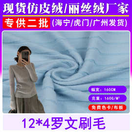 现货12X4全涤罗文刷毛布料160G涤氨弹力坑条针织布秋冬打底衫面料