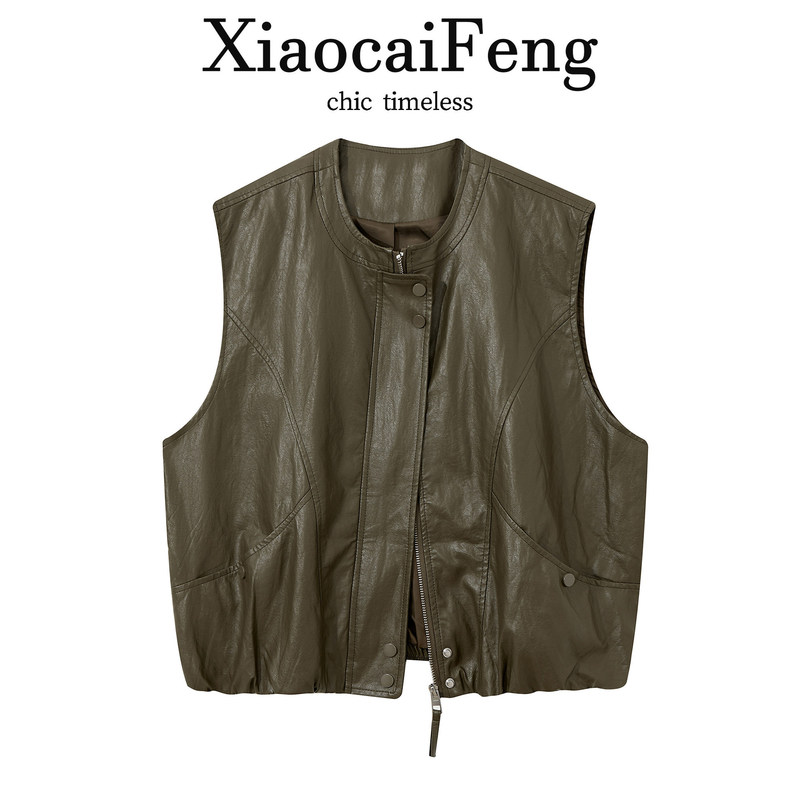 High-end, cool, and stylish leather vest, fashionable and chic sleeveless leather jacket, outerwear, and jacket top for women