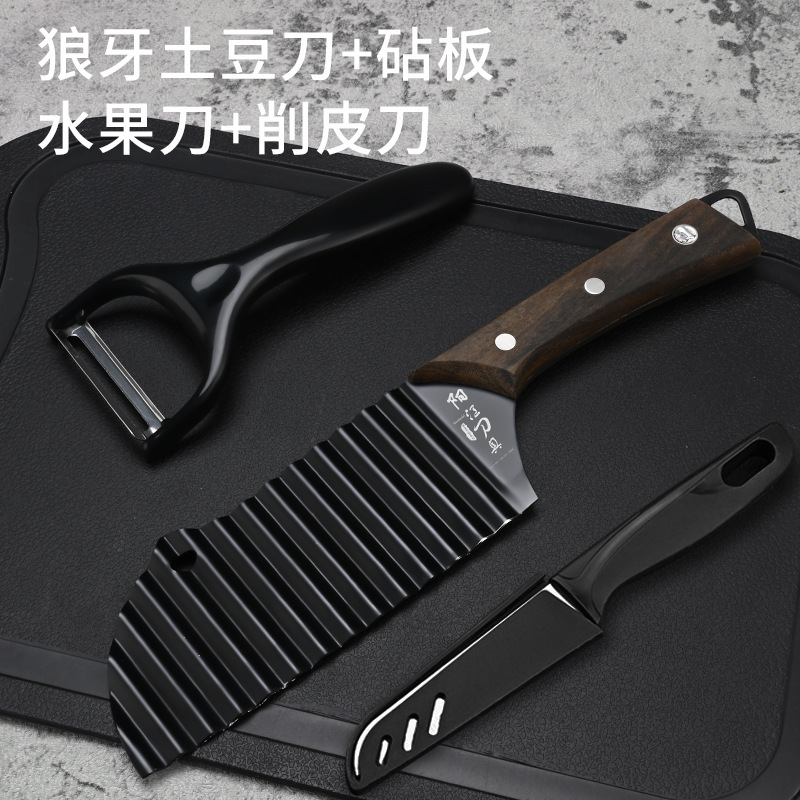 Cuchillo de acero inoxidable ondulado encaje dientes de lobo cuchillo de patata cuchillo de acero inoxidable al por mayor cuchillo de corte de verduras 304 onda