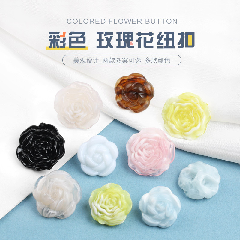 Fashion Flower Button Knitwear Sweater Shirt Button Coat Jacket Flower Button Rose Flower White Decorative Buckle