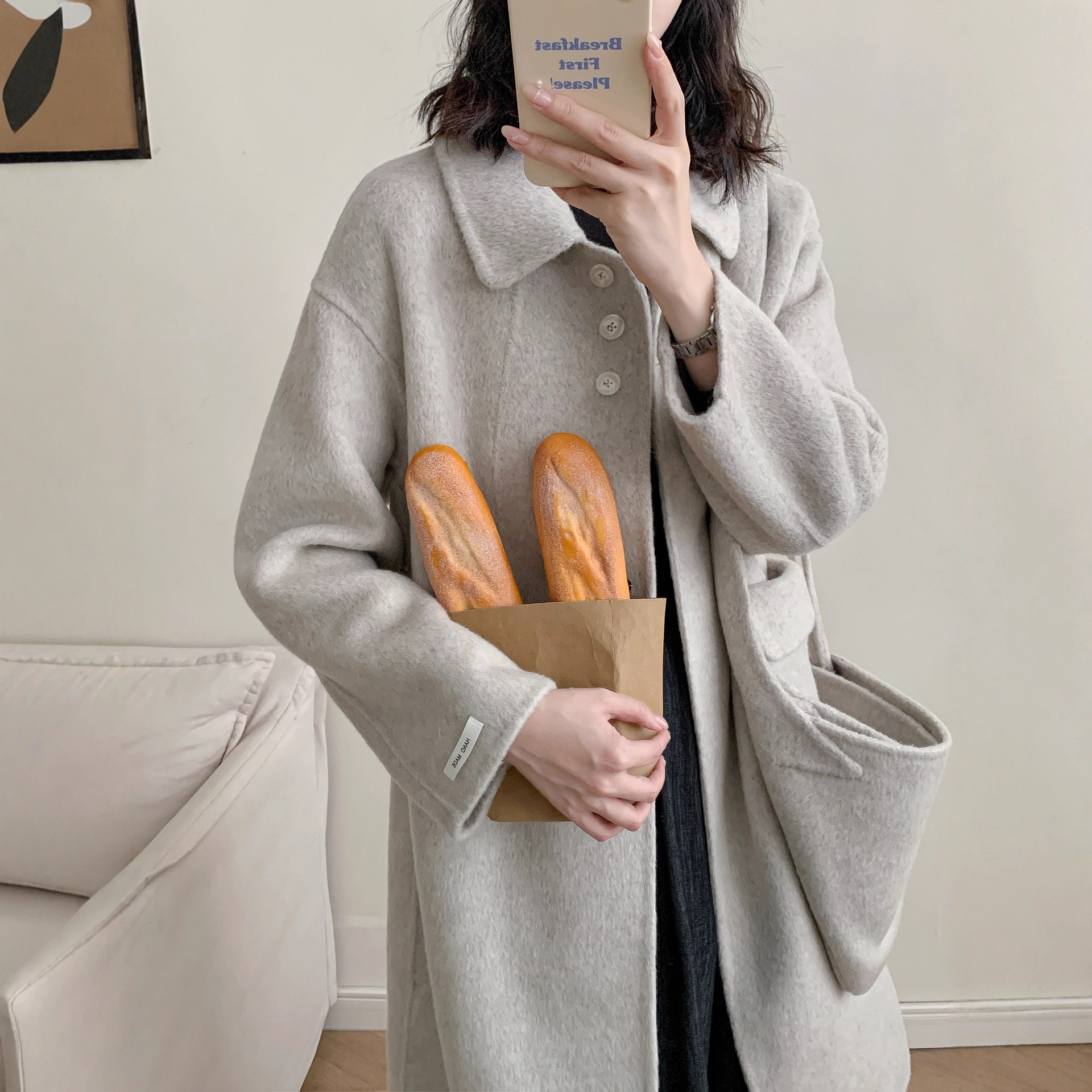 包包款双面羊绒羊毛大衣2025秋冬新款宽松版中长款大衣女毛呢外套