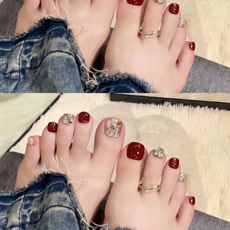 Purely Handmade Toenail Patches, Finished Wearable Nails, Removable, Same Style as Xiaohongshu Toenails, New Model Nail Pieces, 12 Pieces