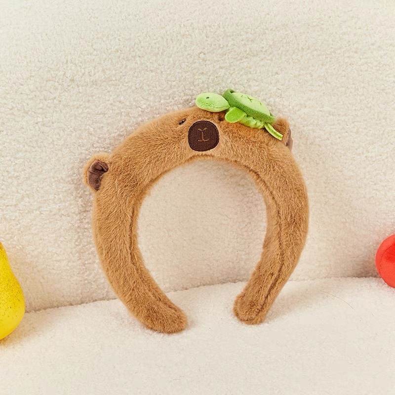 女性用クロスボーダーぬいぐるみカピバラヘッドバンド、洗顔カピバラ、ハイクルーヘッドバンド、ヘッドアクセサリー、秋冬メイラードヘアアクセサリー|undefined