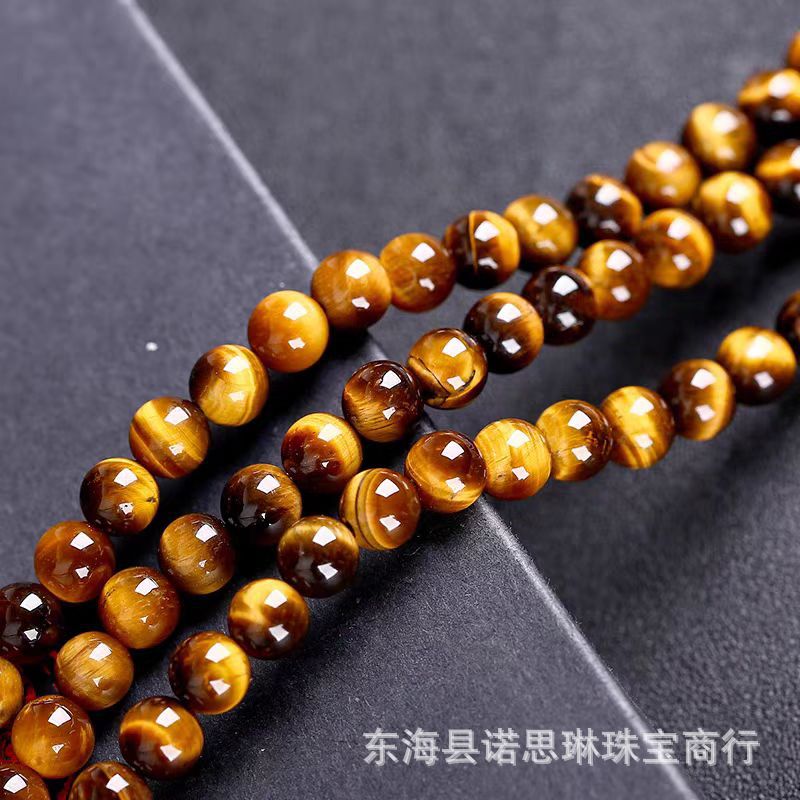 天然黄虎眼石圆珠半成品批发 虎眼石散珠 diy手链饰品配珠配件
