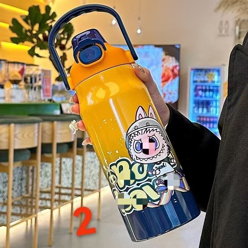 高颜値手提げ学生ポットかわいいストローコップ漫画グラデーション新型スポーツクロスボーダー保温大容量|undefined