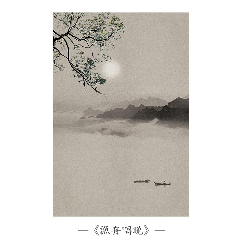 わびさびリビングルーム大型吊り絵画新中国風ログスタイル玄関ホテルB&B寝室ベッドサイド装飾絵画壁画|undefined