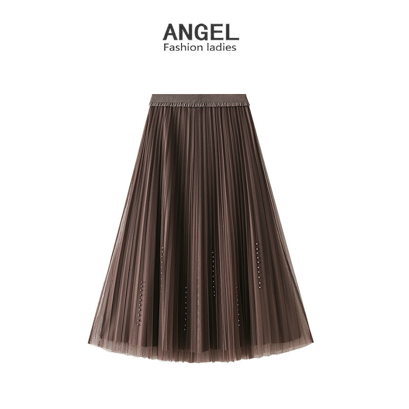 Velvet demi-season long fitted pleated skirt