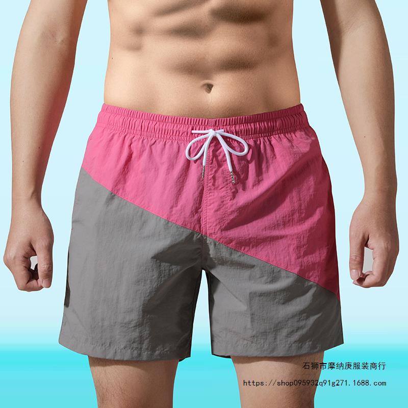 Hombres 2025 pantalones cortos deportivos delgados de verano para hombres, pantalones de playa de color combinado, pantalones casuales largos de cinco puntos
