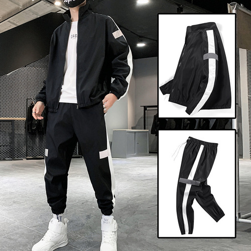 Men's Fashion Jacket and Leisure Pants Set with Reflective Strips - 2025 Spring New Leisure Sports Wear