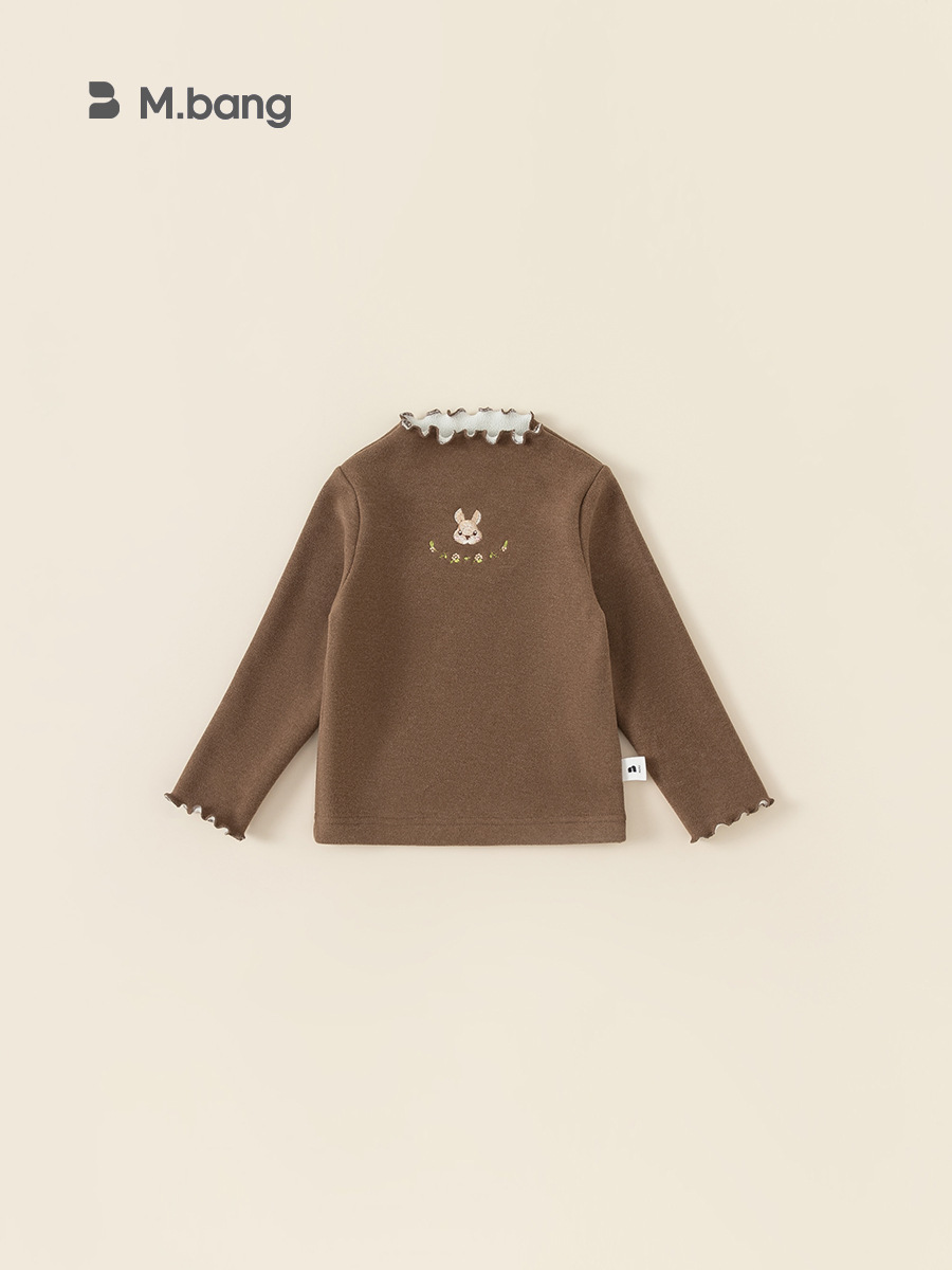 Ropa infantil Youbao, tops multicolor de invierno para niñas, camiseta interior con forro polar y bordado de conejo para niñas, camiseta base para bebés. image 6