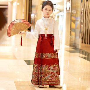 Children's Brocade Horse-Faced Skirt, Girls' Performance Costumes, Ancient Costumes, Autumn and Winter Tang Suits, Han Dynasty Suits, Chinese Style Brocade Embroider
