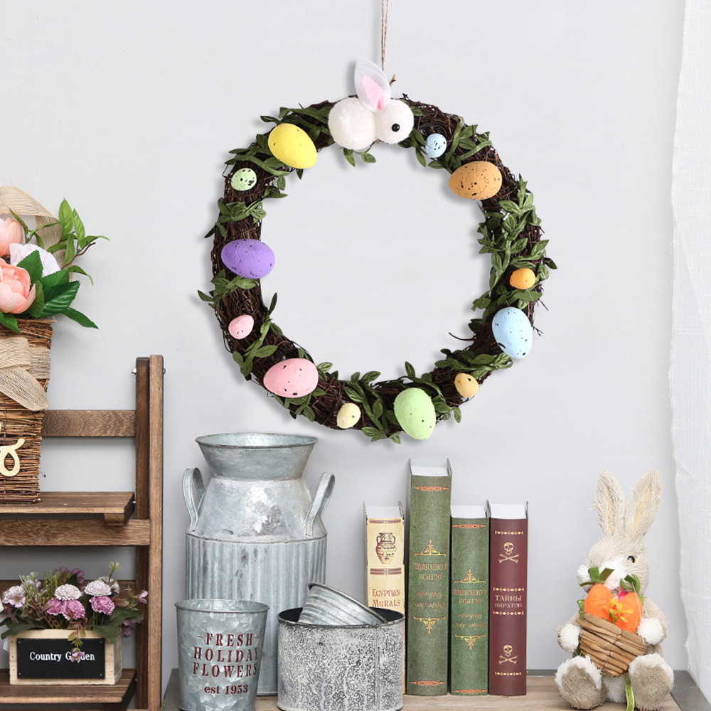 New products Easter decorate foam Eggs Garland Garden courtyard decorate Door trim Plush rabbit Door Hanging Rattan circle