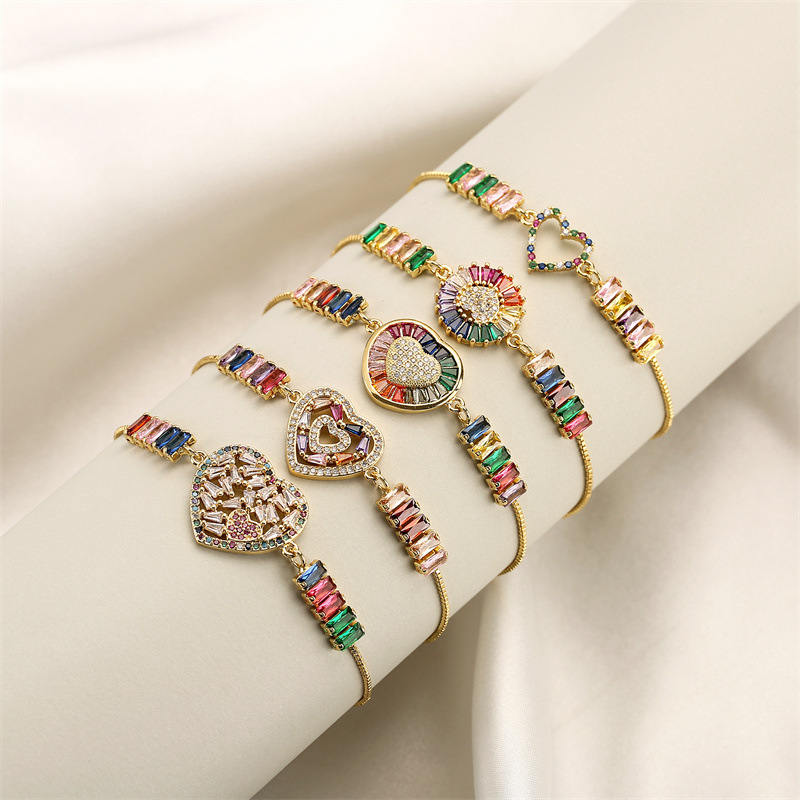 Unisex Gender Fashion Heart Shape Copper Inlay Zircon Bracelets 1 Piece