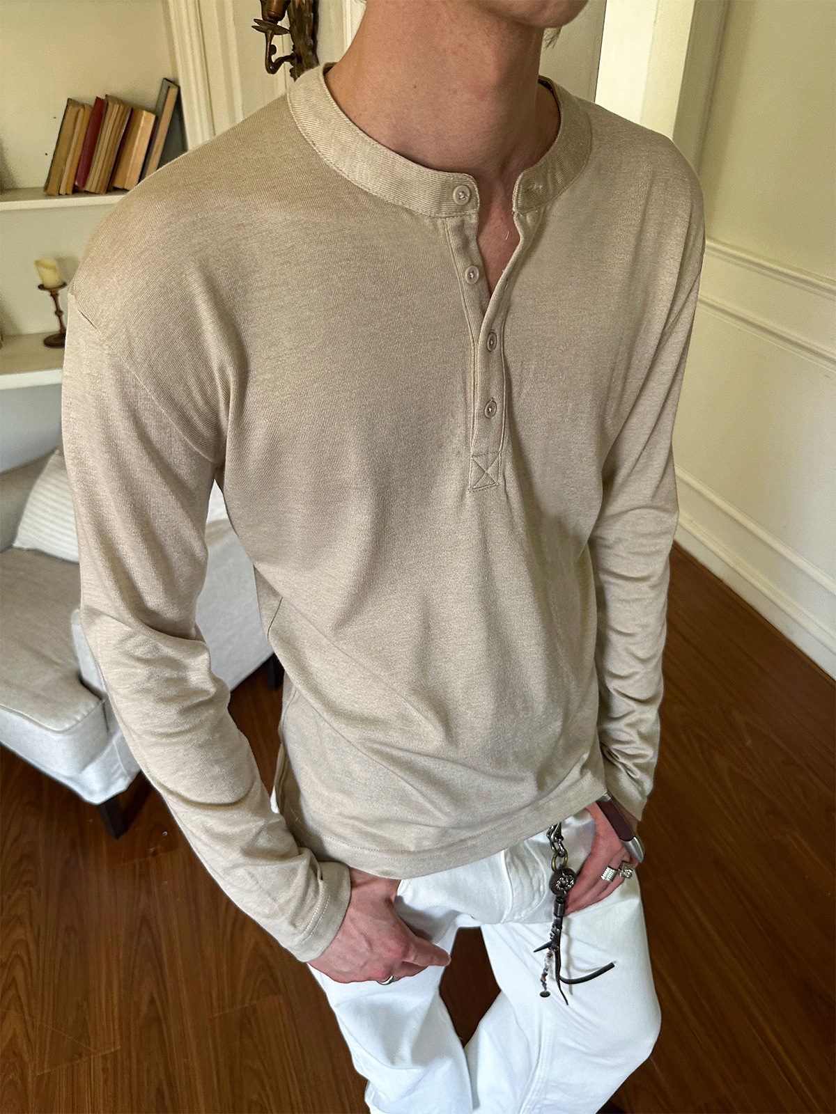 EME hombre lana australiana Henry cuello sólido fondo camiseta de manga larga ajustada otoño invierno 25 nueva camiseta de punto