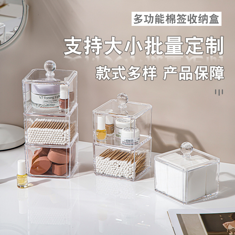 Large Capacity multifunctional cotton swab storage box desktop transparent cotton swab makeup remover cotton nail polish with lid dustproof display stand